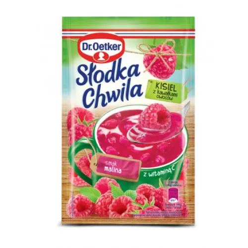 Dr. Oetker Desery Jednoporcjowe | Słodka Chwila Kisiel z kawałkami owoców smak malinowy